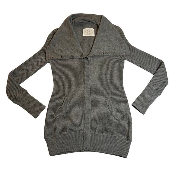 LOFT Lounge Cowl Neck Full Zipper Tunic Sweater Jacket Size Large Cozy Casual - Picture 1 of 9